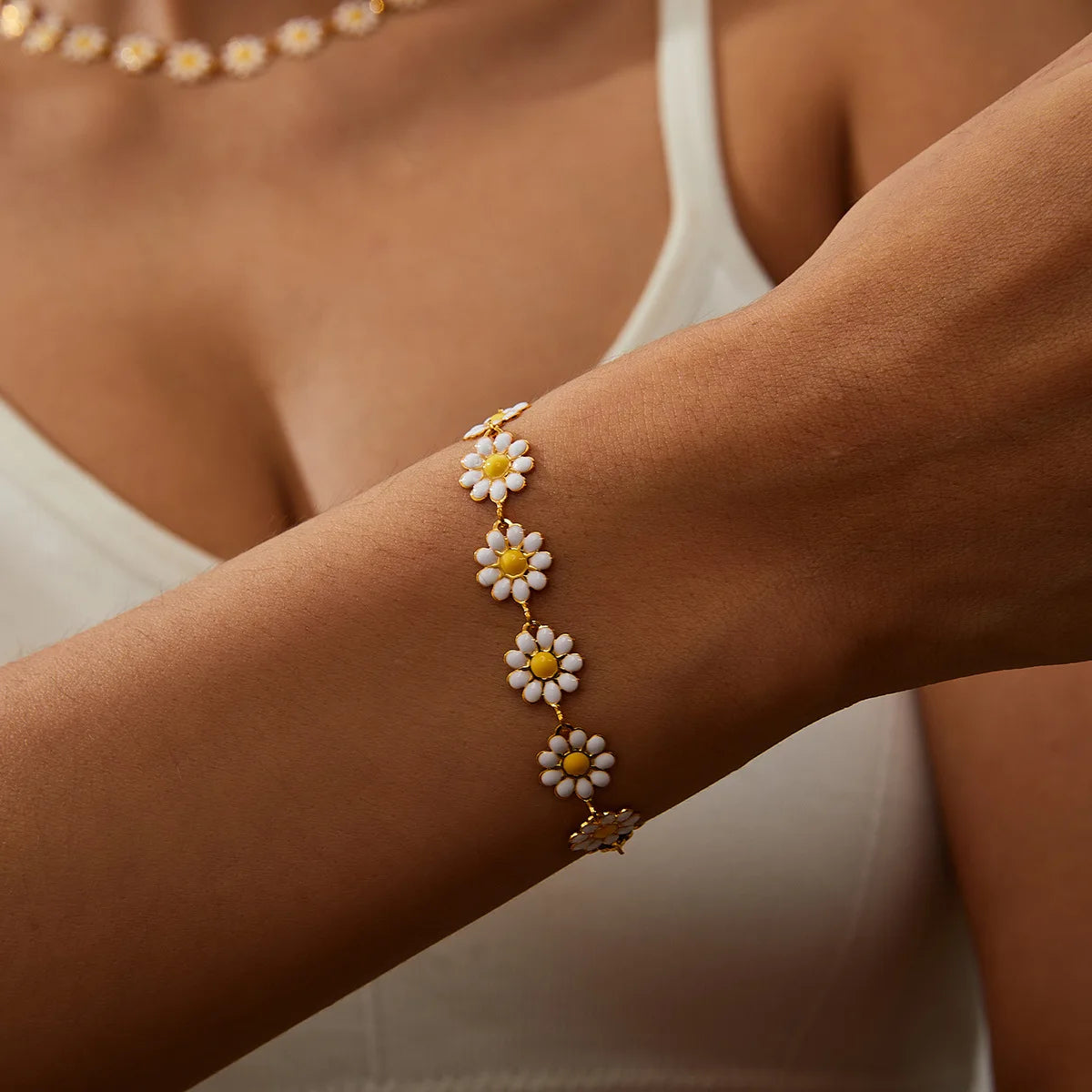 Multicolored Flower Daisy Necklace & Bracelet - Gemsy