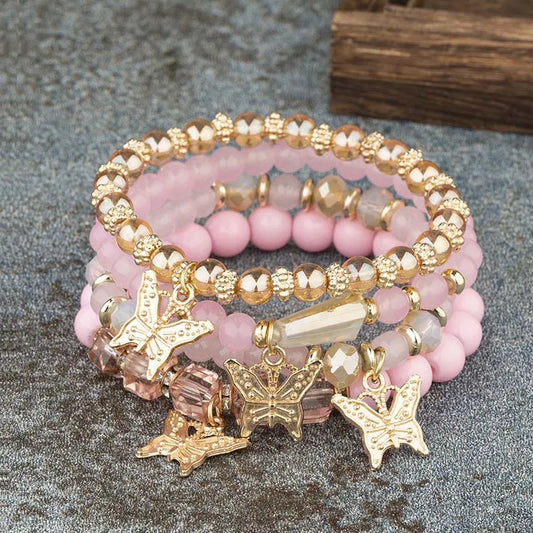 Acrylic Butterfly Beaded Bracelet Set - Gemsy