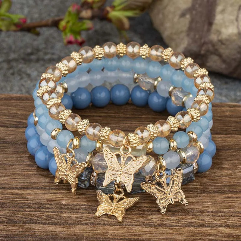 Acrylic Butterfly Beaded Bracelet Set - Gemsy
