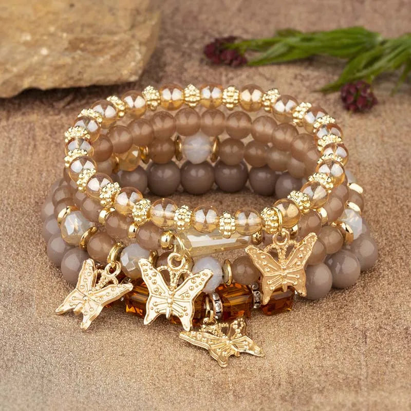 Acrylic Butterfly Beaded Bracelet Set - Gemsy