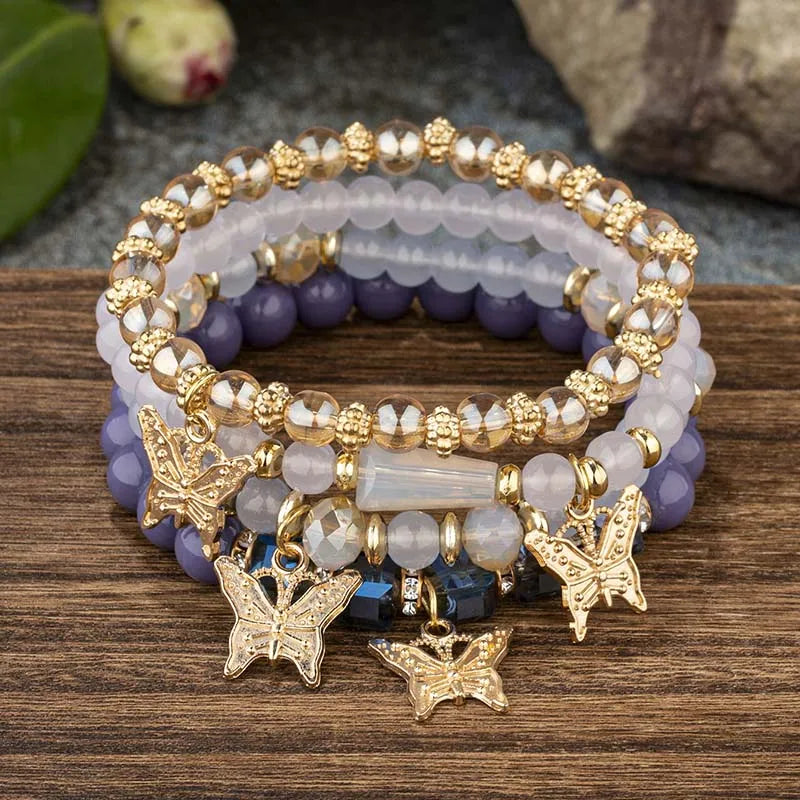 Acrylic Butterfly Beaded Bracelet Set - Gemsy