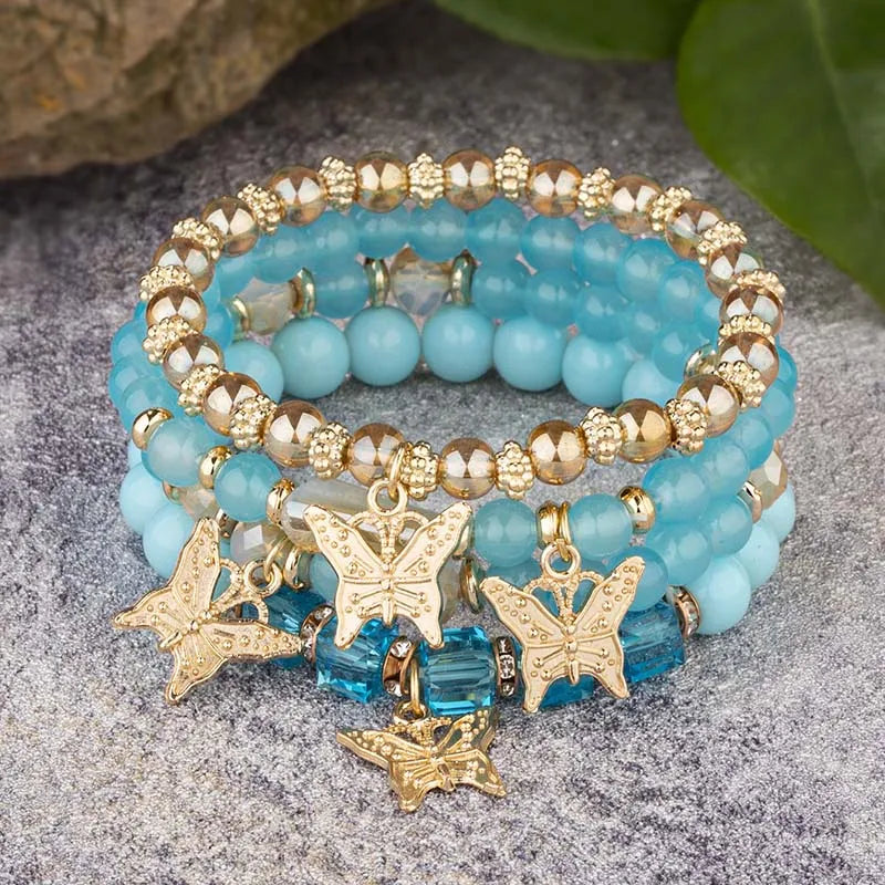 Acrylic Butterfly Beaded Bracelet Set - Gemsy