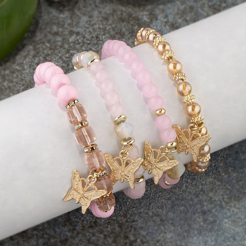 Acrylic Butterfly Beaded Bracelet Set - Gemsy